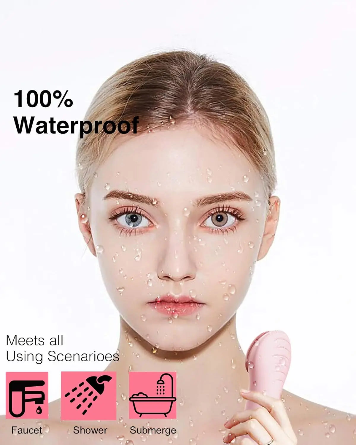 Waterproof Rechargeable Electric Face Cleansing Brush for Men & Women, Exfoliating Massaging Pink