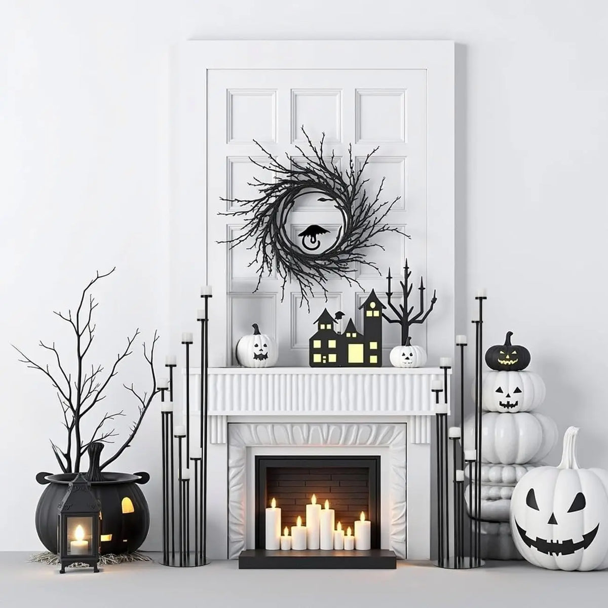 Elegant Metal Floor Candle Holders Nine Arm Taper Centerpiece Stand