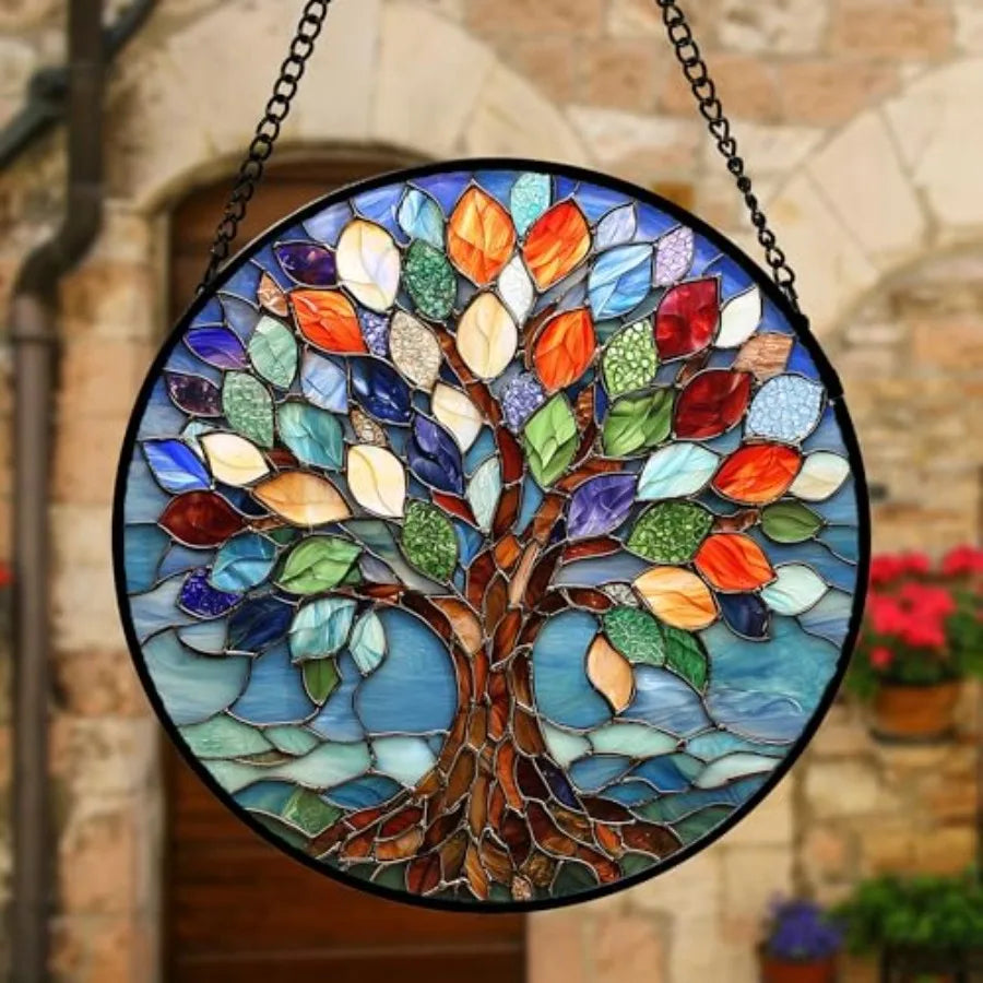 Stained Glass Tree of Life Sun Catcher Window Panel