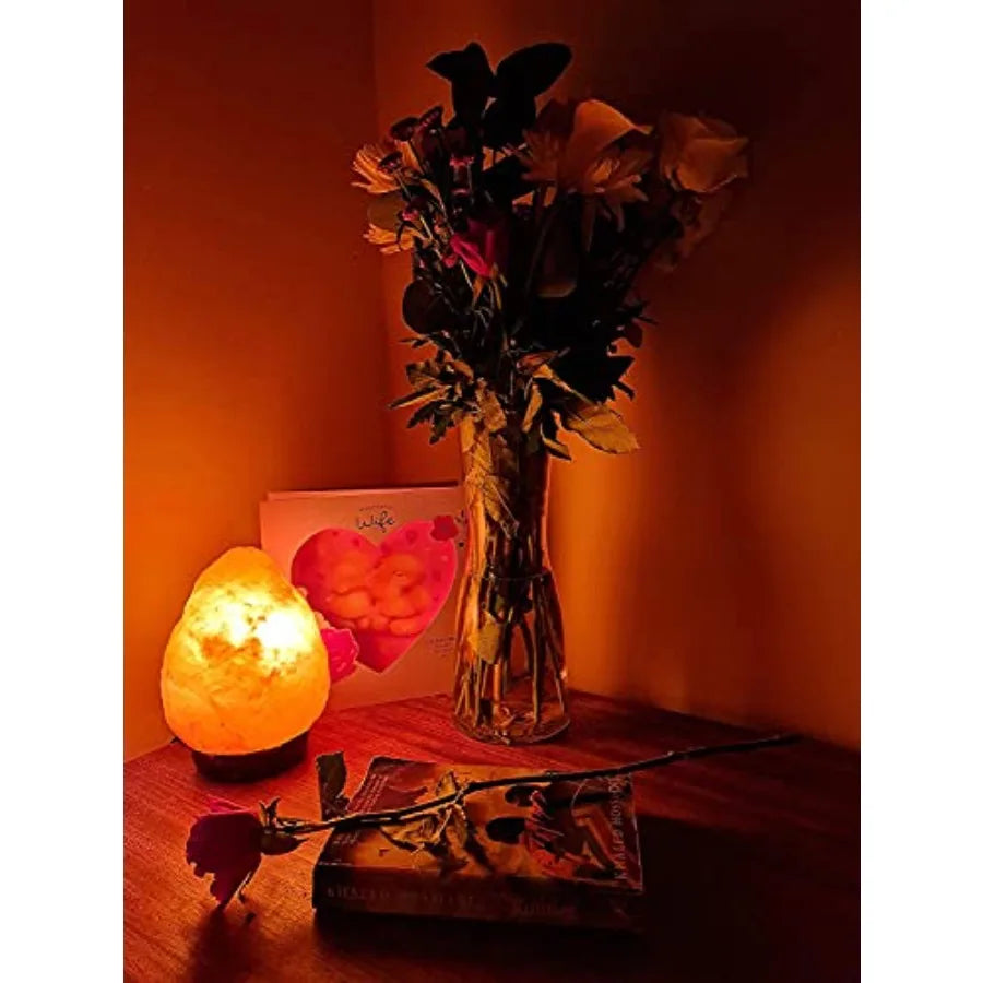 Dimmable Himalayan Salt Lamp With Wooden Base Natural Crystal Glow