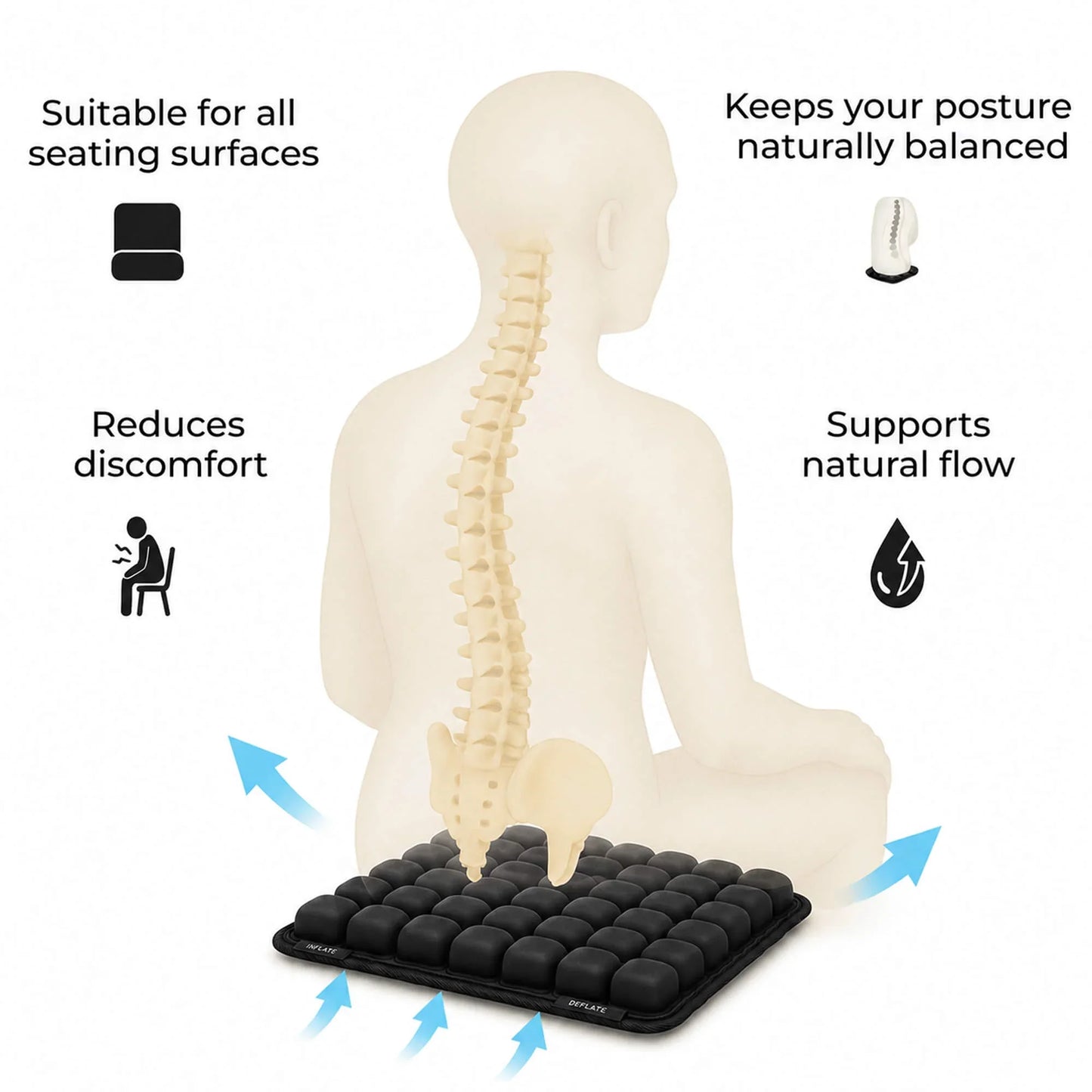 Breathable Air Seat Cushion With Neck Pillow And Storage Bag