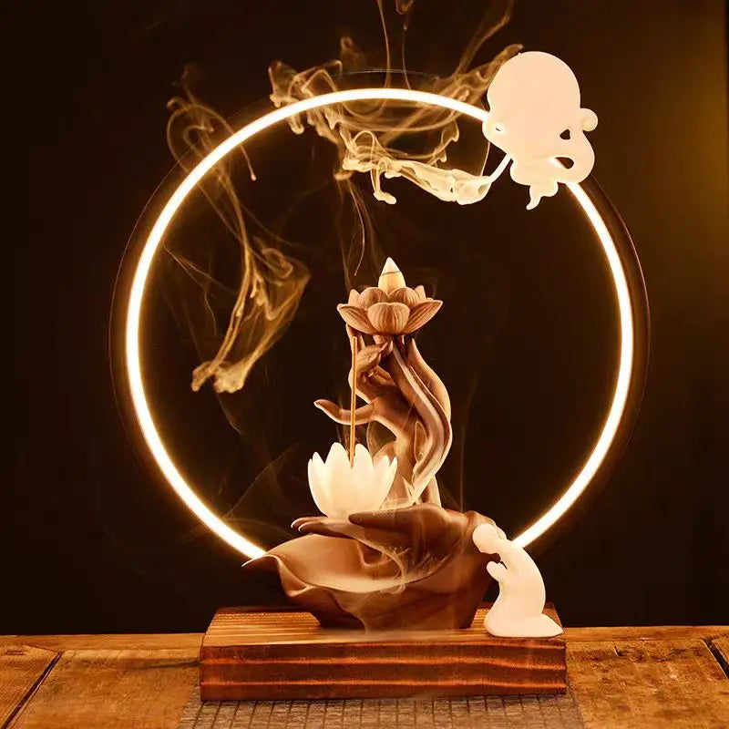 Buddha's Hand Lotus LED Reflux Incense Burner Stand USB