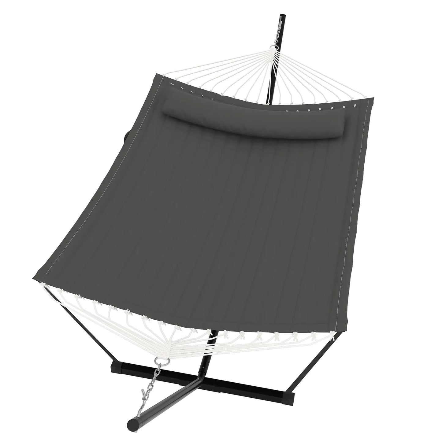 Double Outdoor Hammock For Two With Cushion And Foldable Steel Stand – Portable Heavy Duty