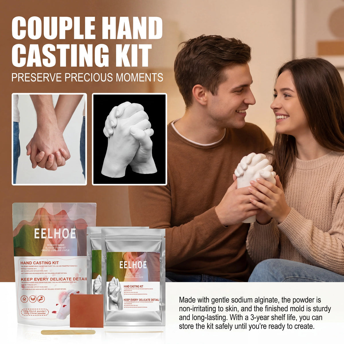 DIY Plaster Hand Mold Casting Kit For Couples Handholding Sculpture