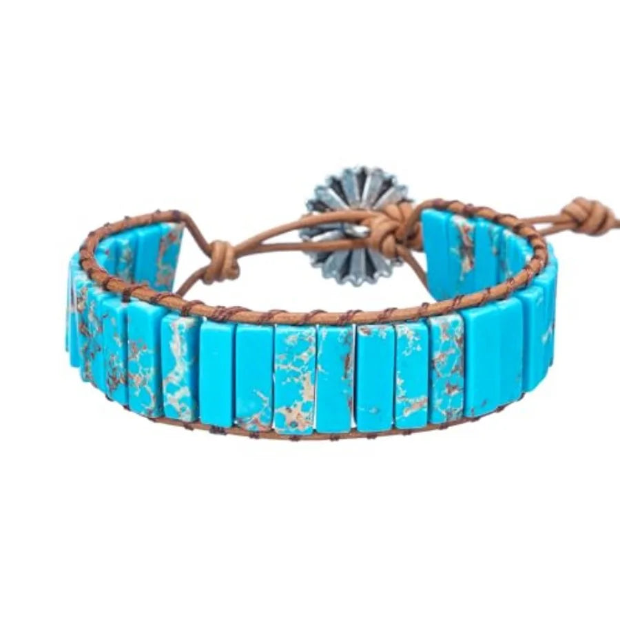 Boho Handmade Natural Stone Crystal Leather Bead Wrap Bracelets Collection