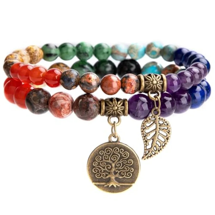 Life Tree and Leaf Charm Energy Reiki Crystal Stretch Bracelets