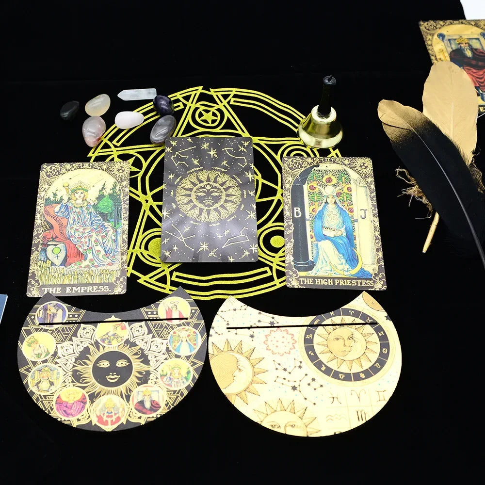 Gold Foil Tarot Card Deck Gift Box Sun Feather Design