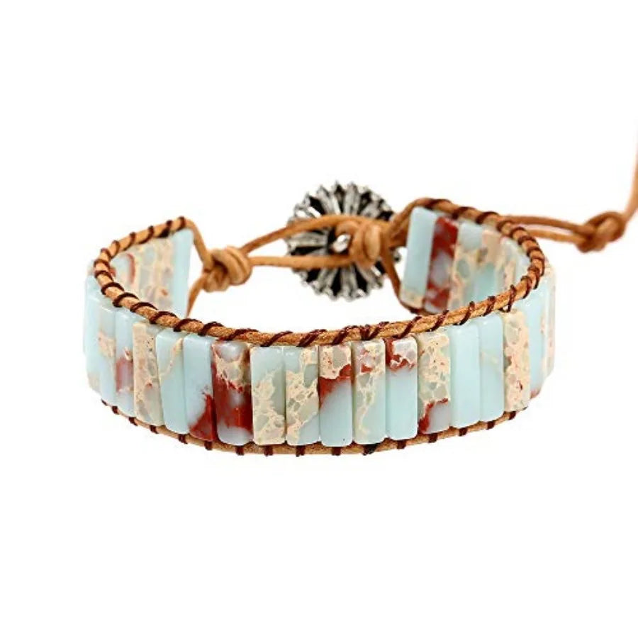 Boho Handmade Natural Stone Crystal Leather Bead Wrap Bracelets Collection
