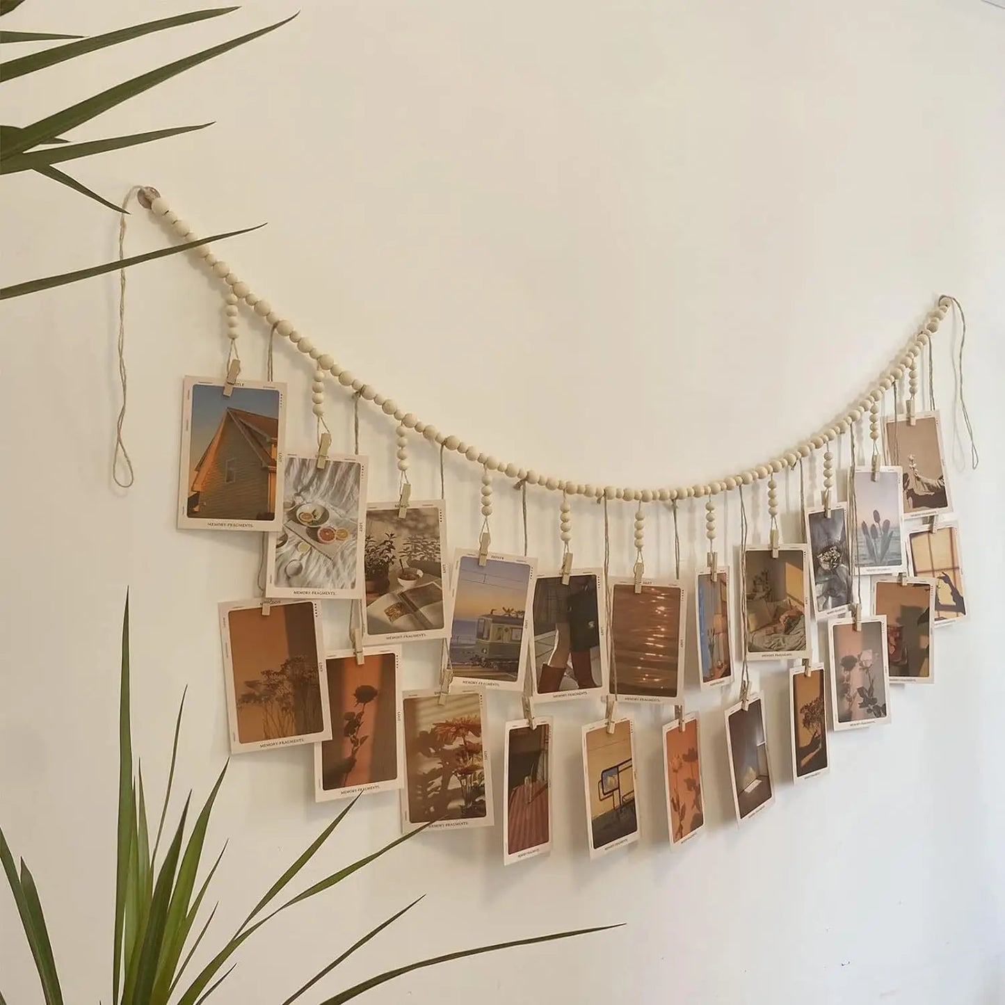 Wooden Bead Garland Hanging Photo Display Boho Wall Decor