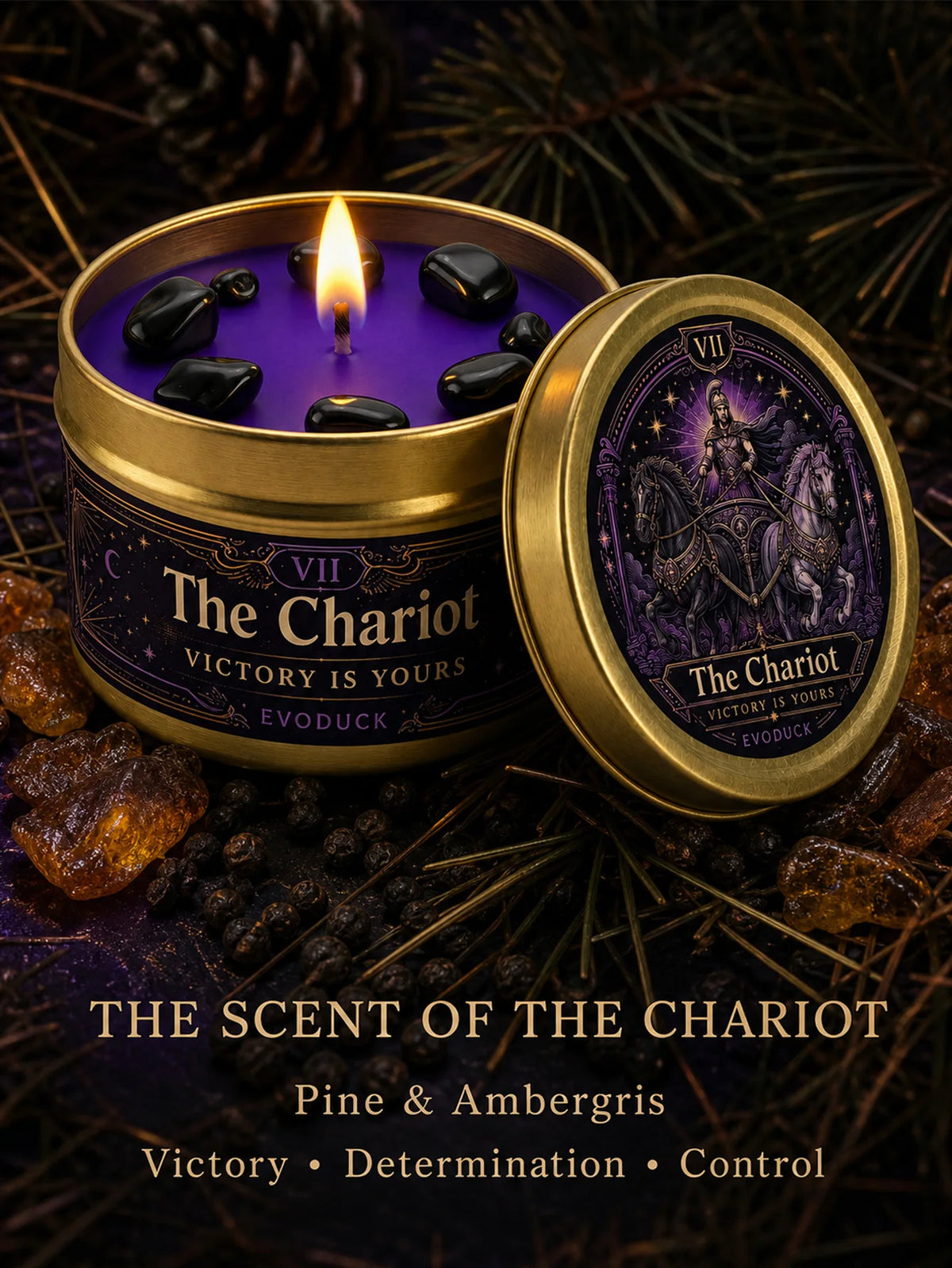 Evoduck Chariot Tarot Scented Candle With Natural Crystal Stones