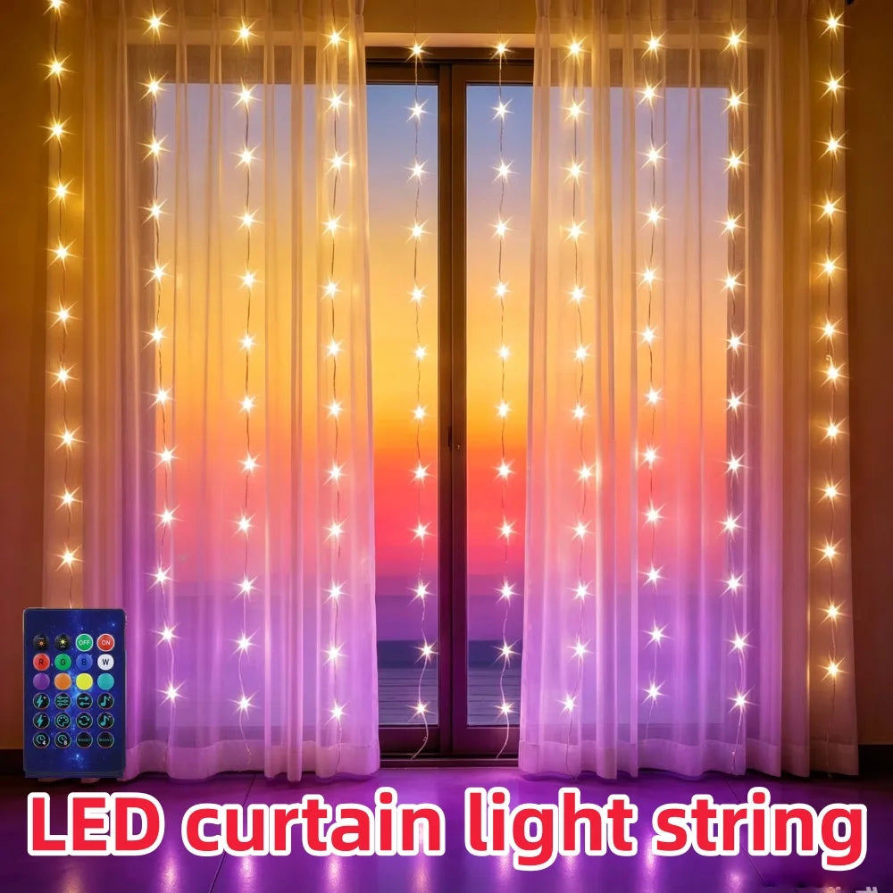 Curtains Garland Window Lights Christmas Decor USB Fairy LEDs