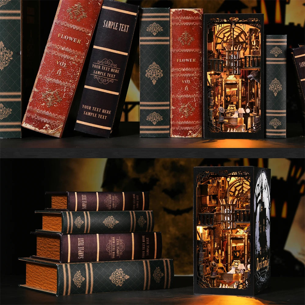ASLOWSNAIL DIY Wooden Book Nook Kit Miniature Bookshelf Decor