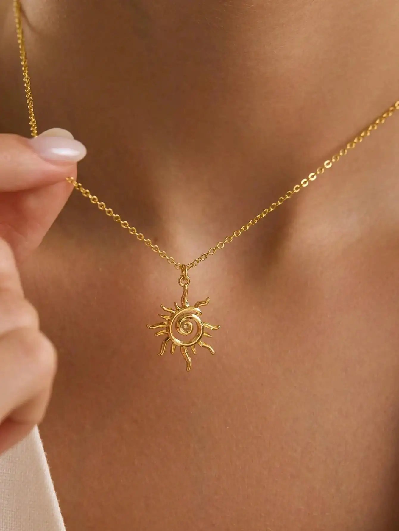 Sun Pendant Necklace Minimalist Spiral Pendant Stainless Steel