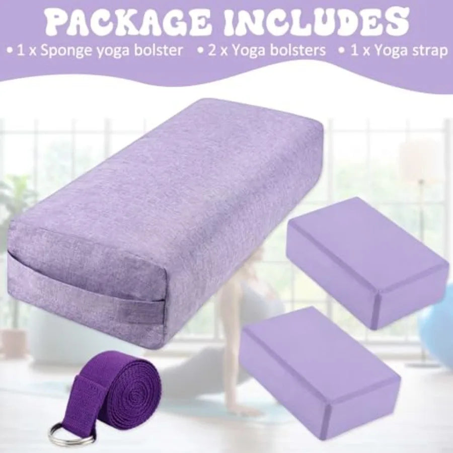 Yoga Bolster Pillow Blocks With Strap Set For Restorative Meditation