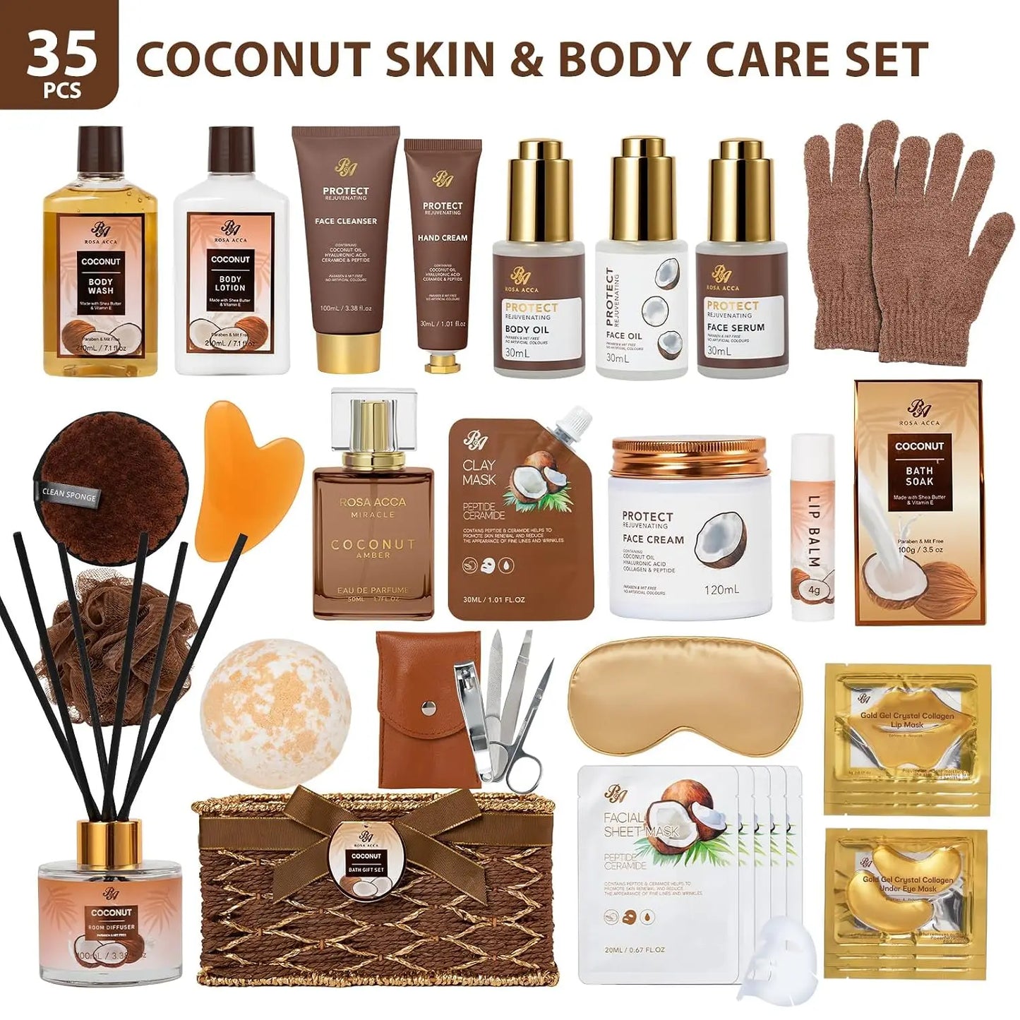 Coconut Vanilla Spa Gift Basket 35 Piece Self Care Kit