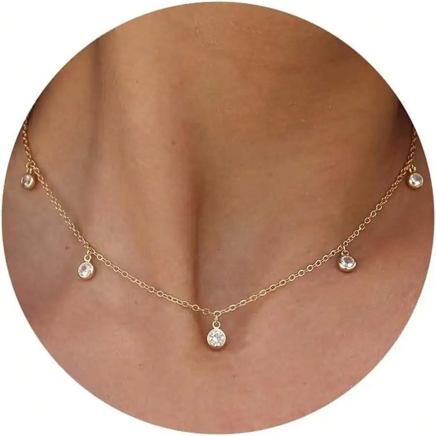 Layered CZ Pendant Necklace With Star And Crystal Charms
