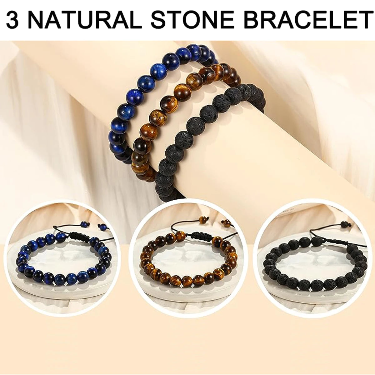 3 Style 8mm Natural Handmade Bracelets
