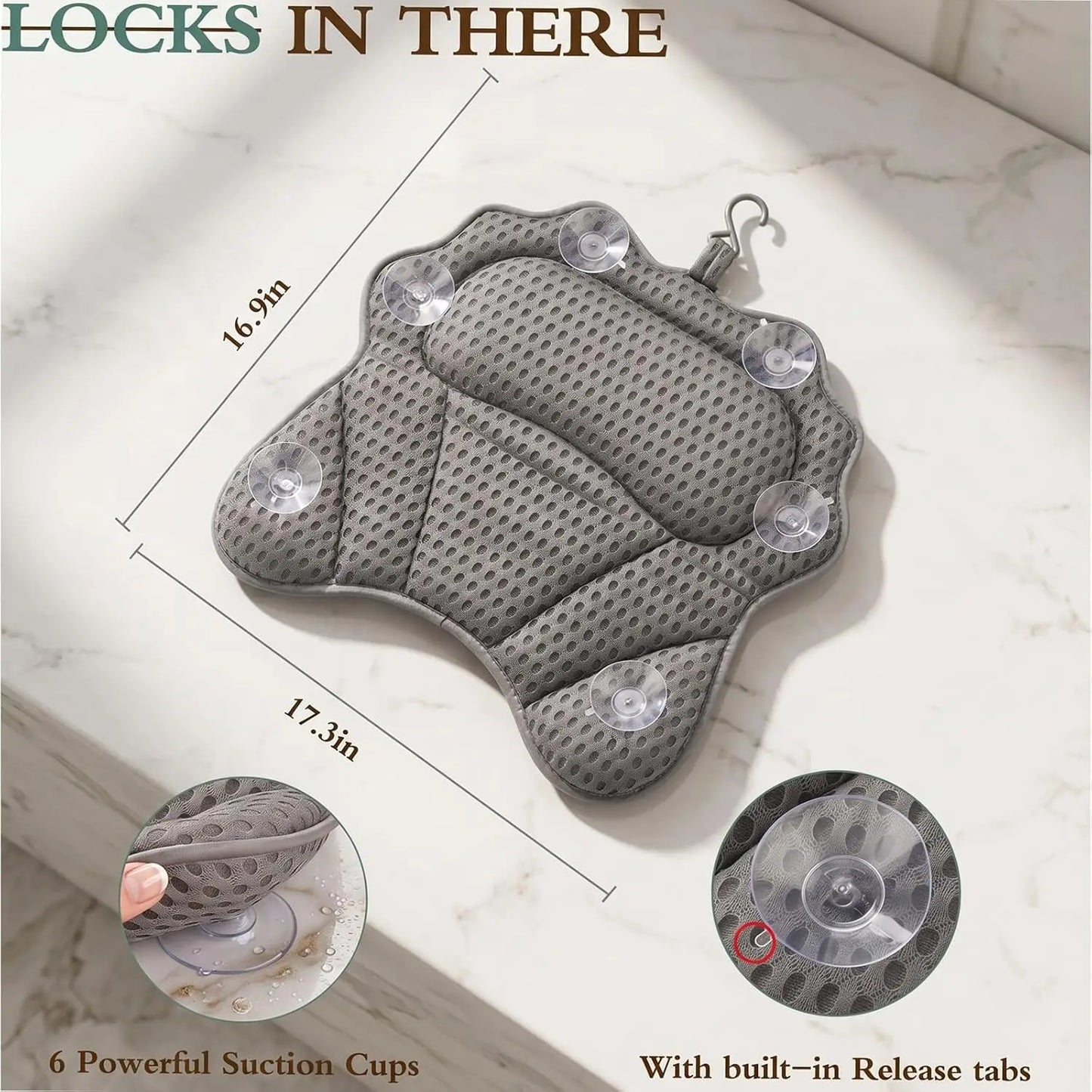 Ergonomic Bath Pillow With 6 Suction Cups For All Bathtubs