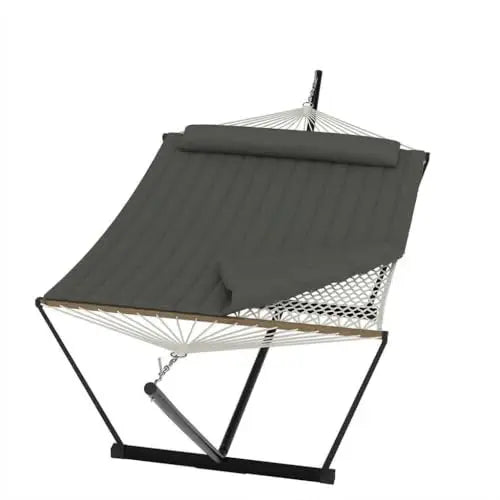 Double Outdoor Hammock For Two With Cushion And Foldable Steel Stand – Portable Heavy Duty