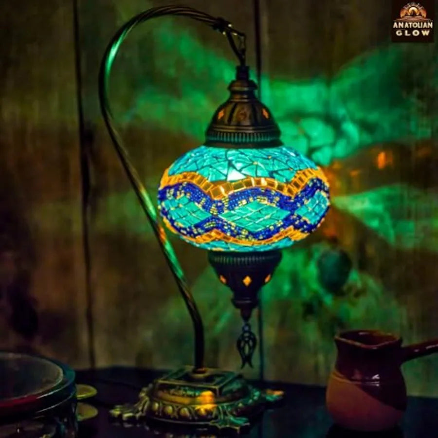 Handmade Turkish Mosaic Table Lamp With Antique Bronze Base