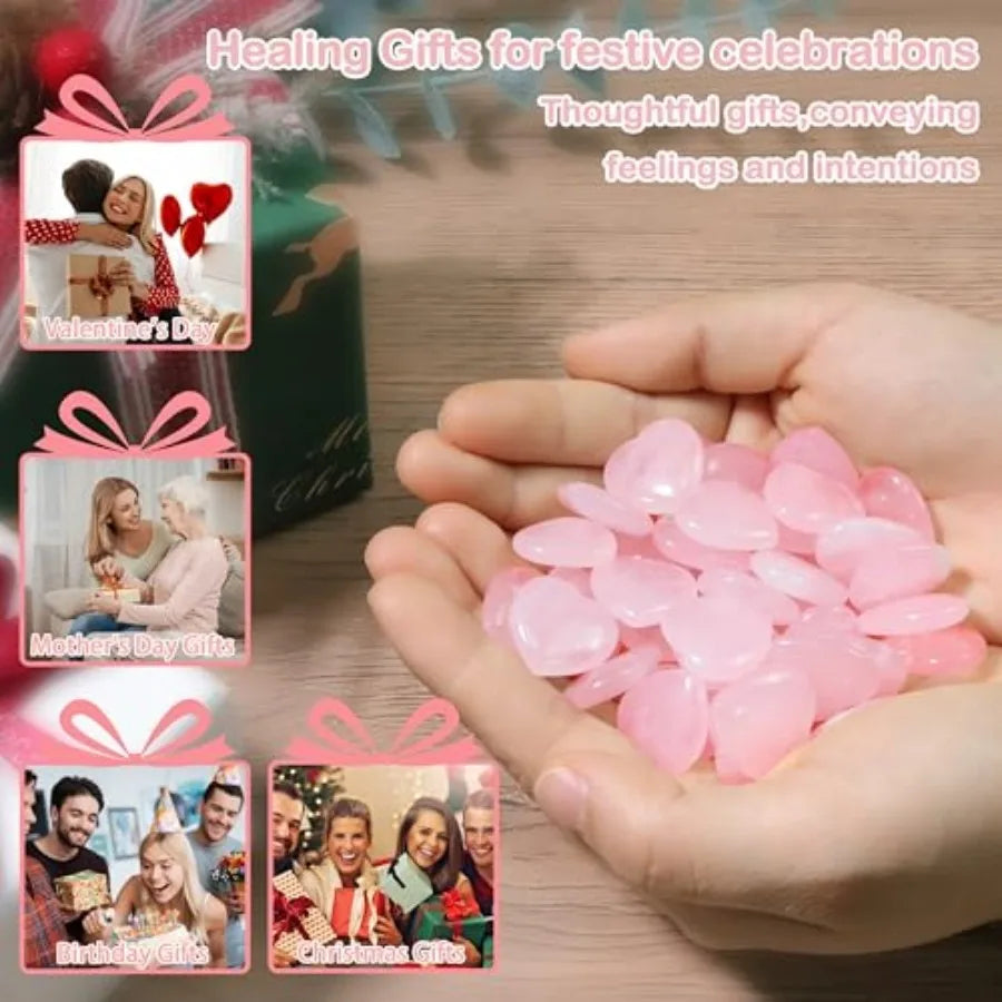 Rose Quartz Heart Crystals Natural Healing Stones Pocket Gems