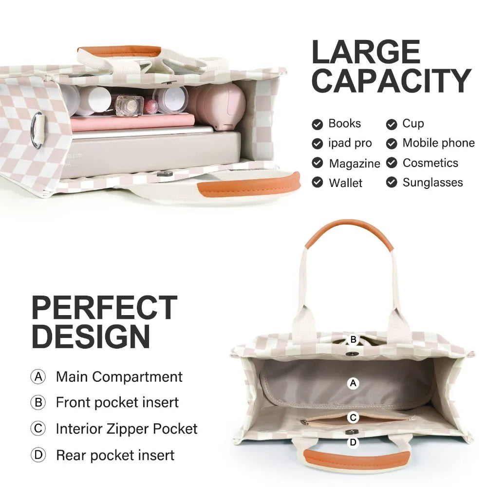 Canvas Tote Bag For Women With Pockets Crossbody Shoulder Bag