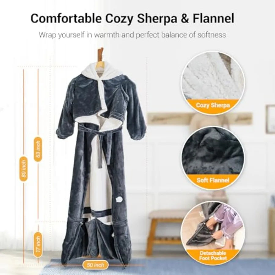 Wearable Heated Blanket For Women With Removable Foot Pocket