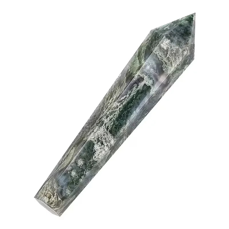 Natural Moss Agate Crystal Scepter Mineral Specimen