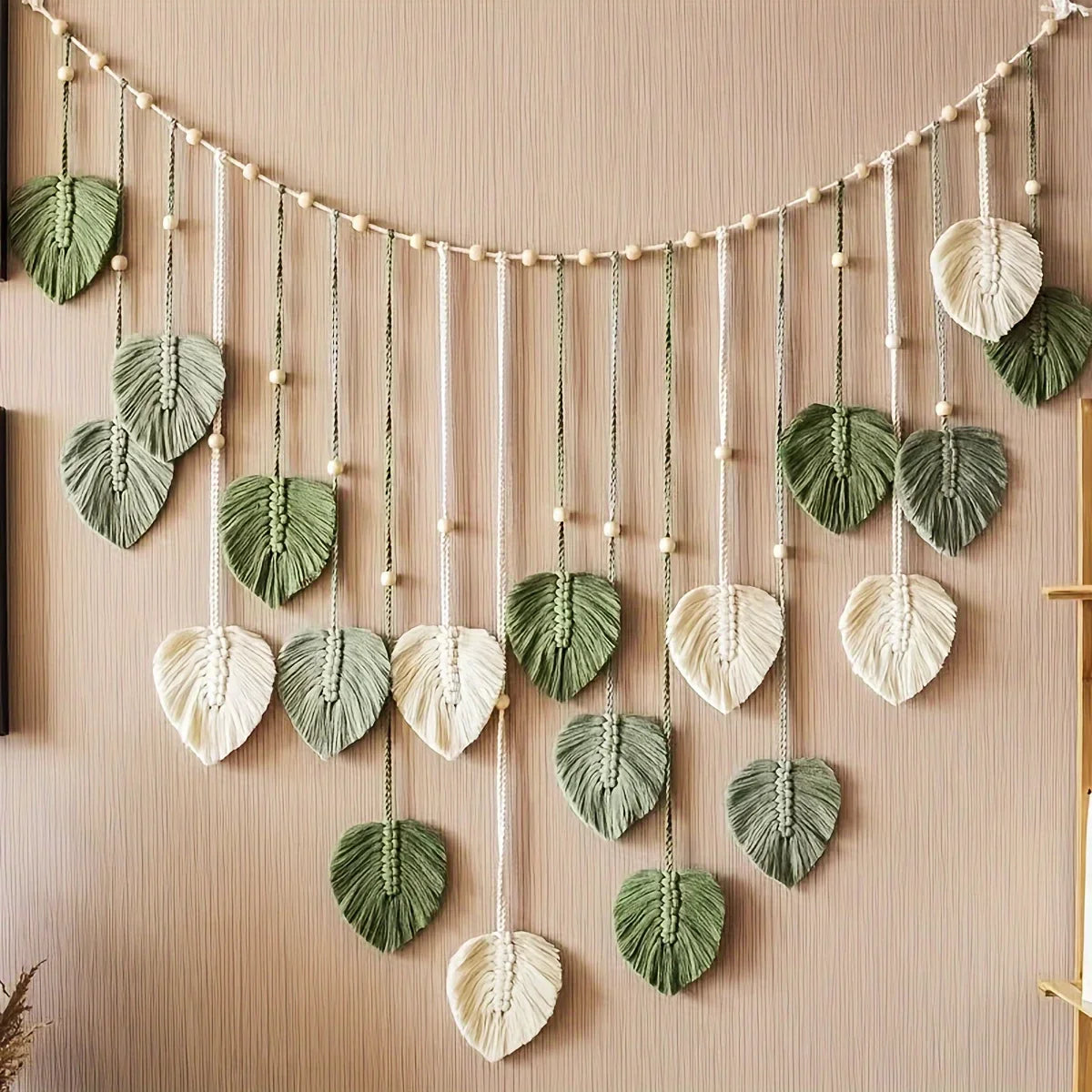 Modern Woven Wall Decor With Green Leaves Bohemian Style