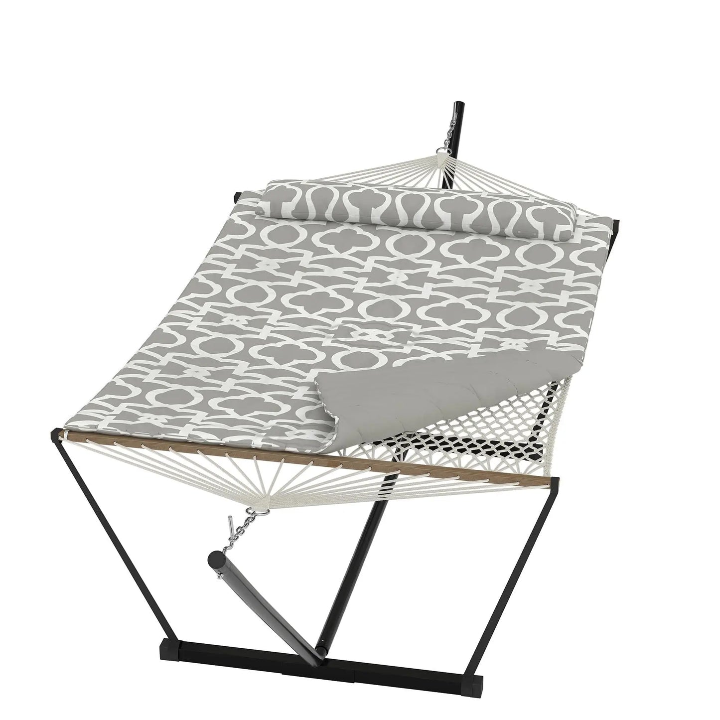 Double Outdoor Hammock For Two With Cushion And Foldable Steel Stand – Portable Heavy Duty