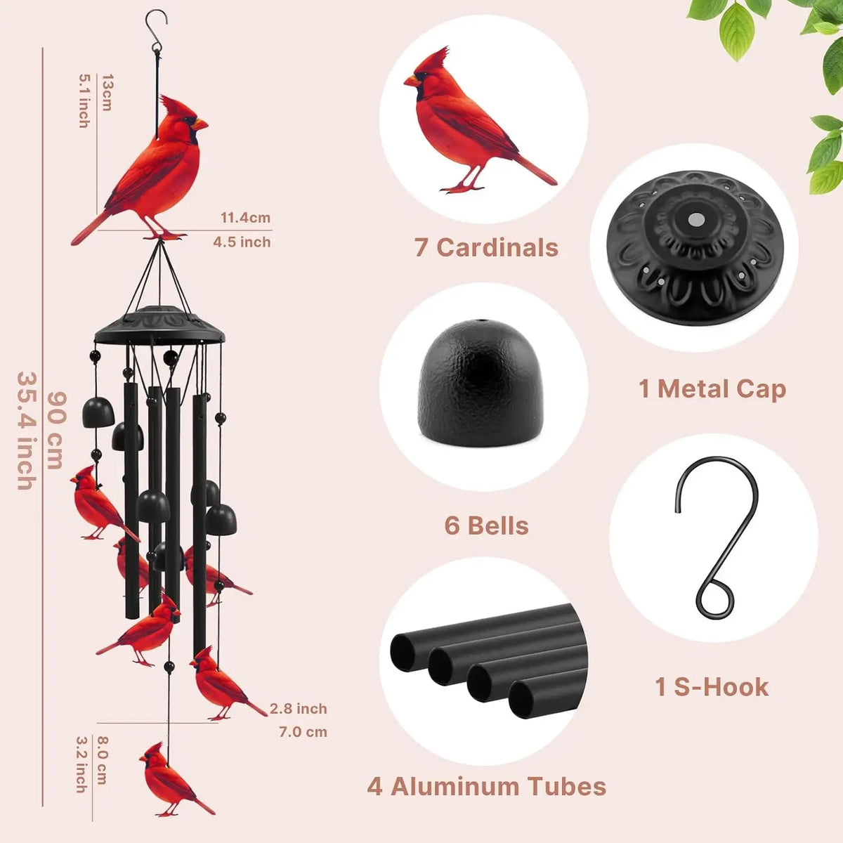 Artistic Cardinal Wind Chimes For Outdoor Garden Memorial Decoration