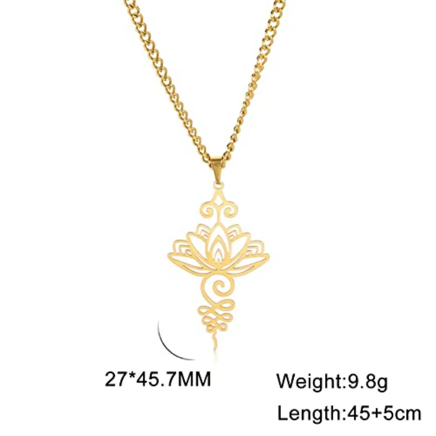 Lotus Flower Pendant Necklace Stainless Steel Unalome Charm Jewelry