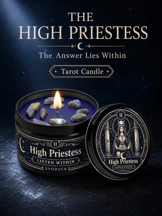 Evoduck High Priestess Tarot Scented Ritual Candle With Crystal Stones