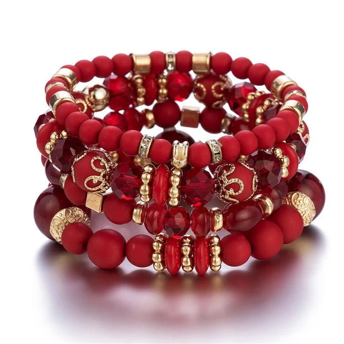 Women Boho Strand Bracelets Crystal Heart Letter Elastic Bangle Jewelry