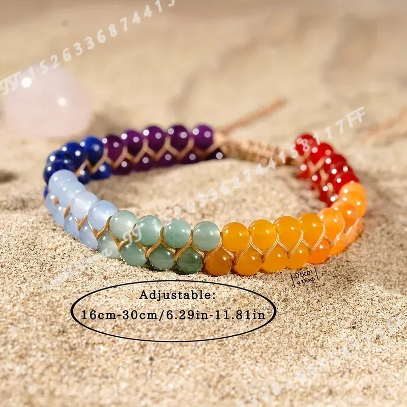 Handcrafted Seven Chakra Yoga Stone Ankle Bracelet Vintage Bohemian