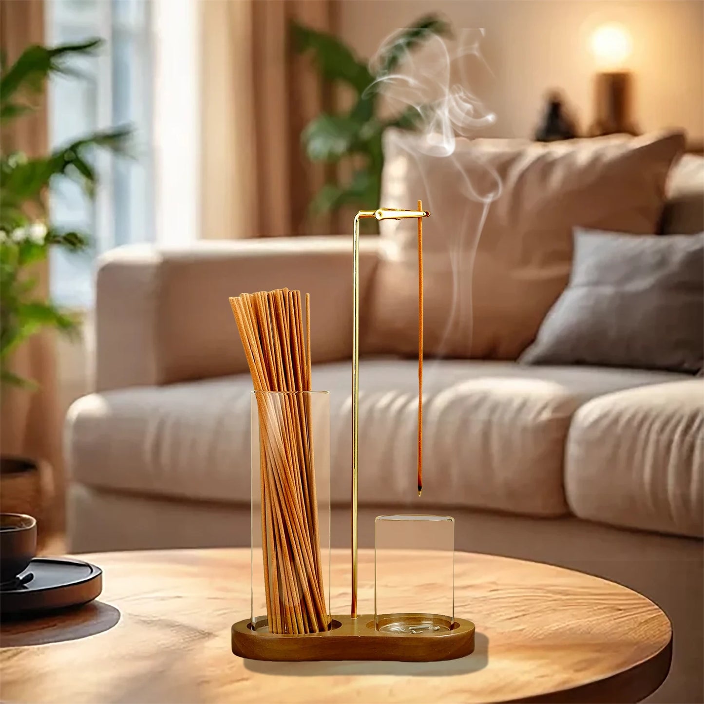 2 In 1 Incense Holder With Glass Ash Catcher And Sticks Organizer