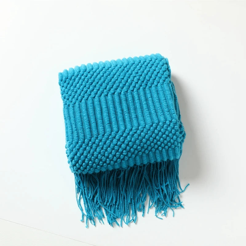 Knit Throw Blanket With Tassels All Acrylic Vintage Farmhouse
