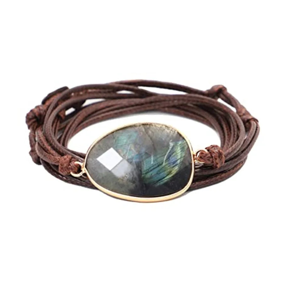 Boho Handmade Natural Stone Crystal Leather Bead Wrap Bracelets Collection