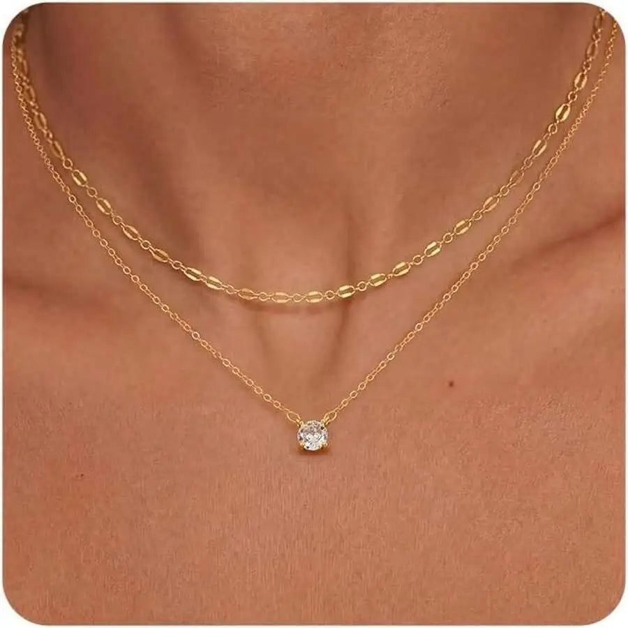 Layered CZ Pendant Necklace With Star And Crystal Charms