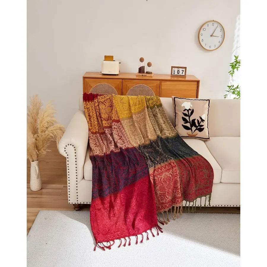Chenille Jacquard Boho Throw Blanket For Sofa And Chair