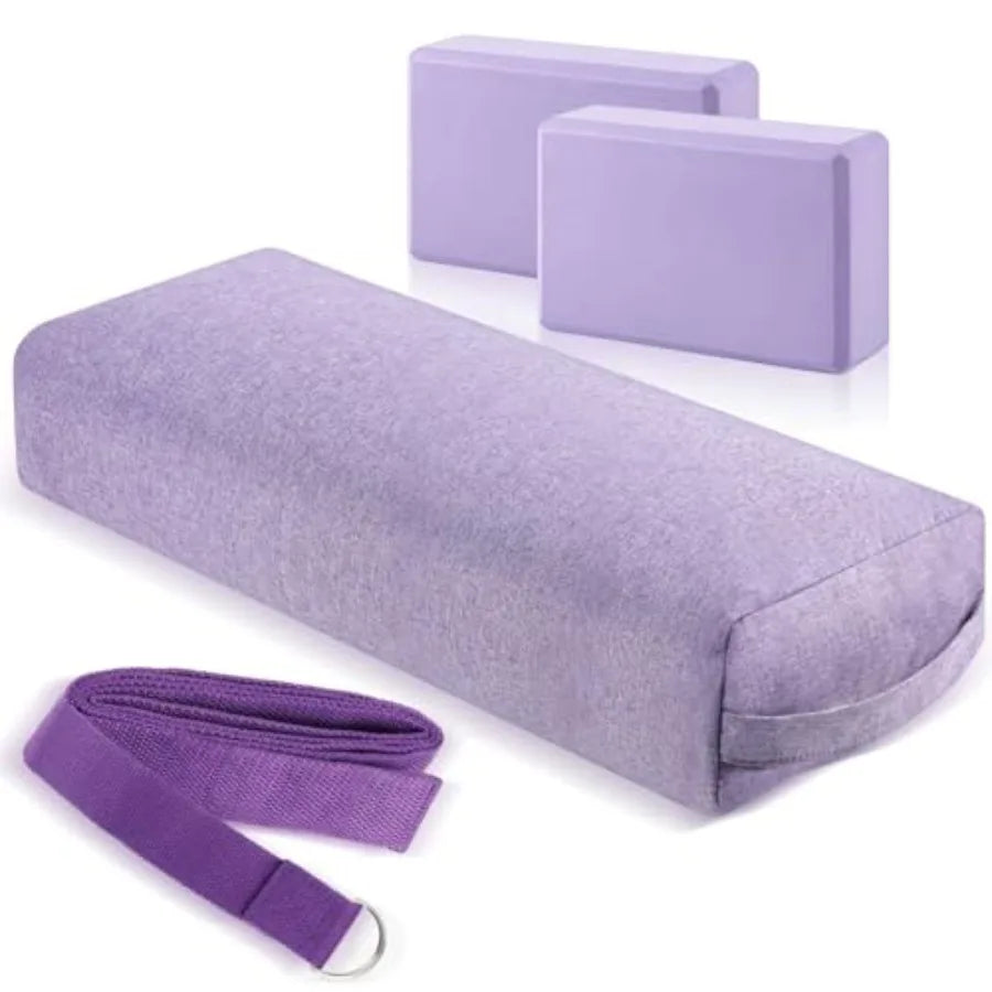 Yoga Bolster Pillow Blocks With Strap Set For Restorative Meditation