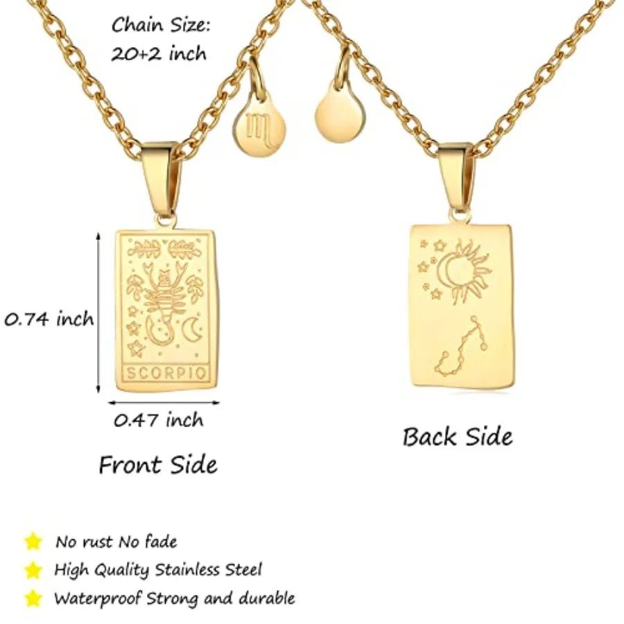 Zodiac Sign Necklace for Women Constellation Tarot Pendant Stainless Steel