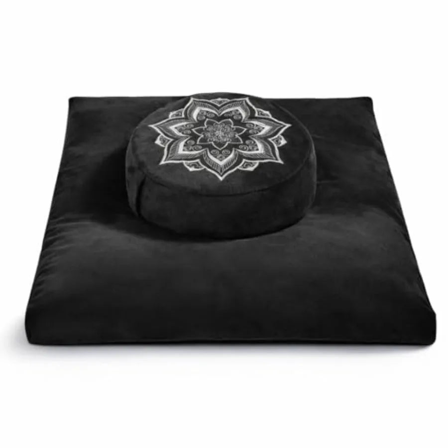 Meditation Cushion Set Zafu Zabuton Buckwheat Hull Memory Foam