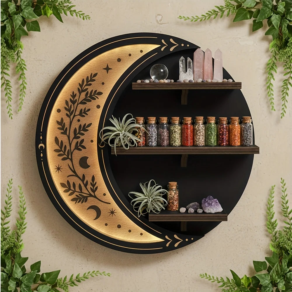 Moon Shelf Decor, Floating Shelves with Light