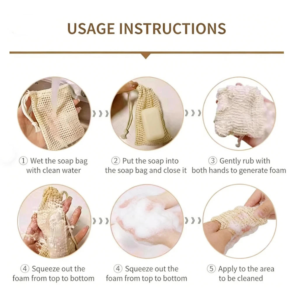 Natural Cotton Soap Saver Bags Eco Friendly Lathering Mesh Pouches