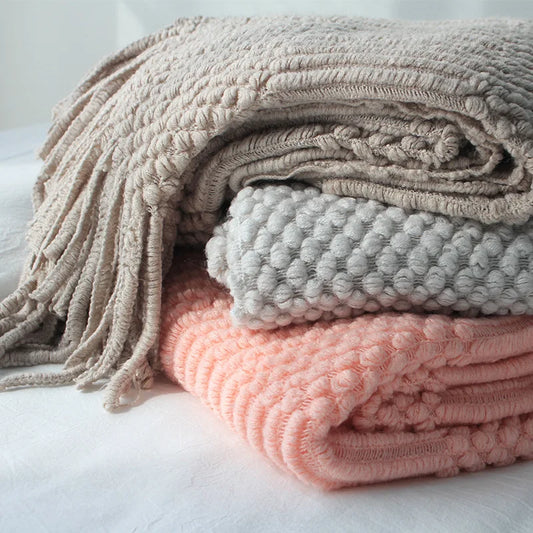 Knit Throw Blanket With Tassels All Acrylic Vintage Farmhouse