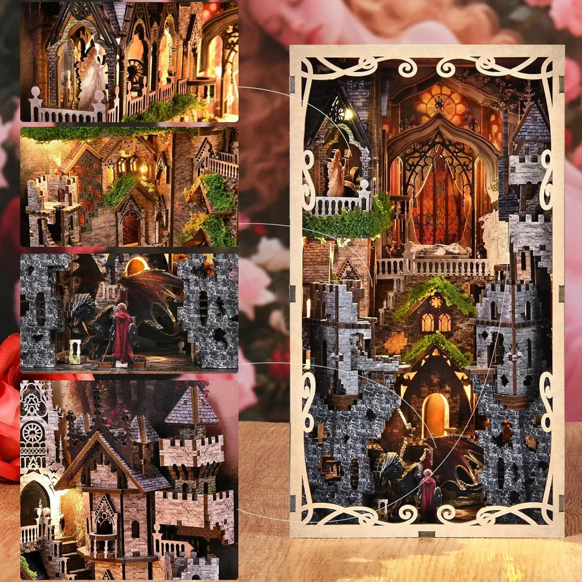 SHXI DIY Wooden Book Nook Kit With LED Miniature House