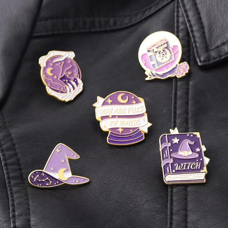 Pinsalot Witch Cat Enamel Pin Magic Hat Crystal Ball