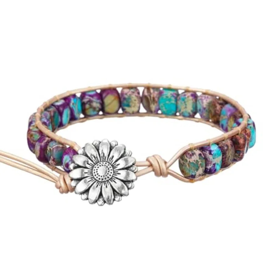 Boho Handmade Natural Stone Crystal Leather Bead Wrap Bracelets Collection