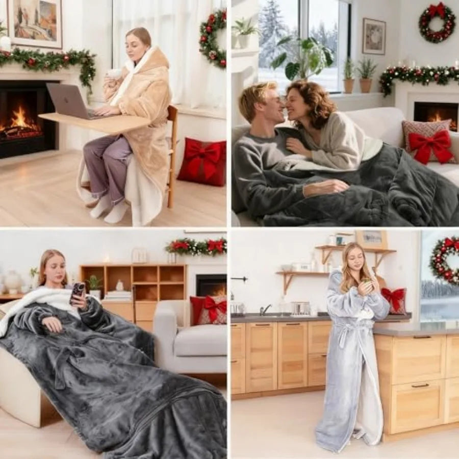 Wearable Heated Blanket For Women With Removable Foot Pocket